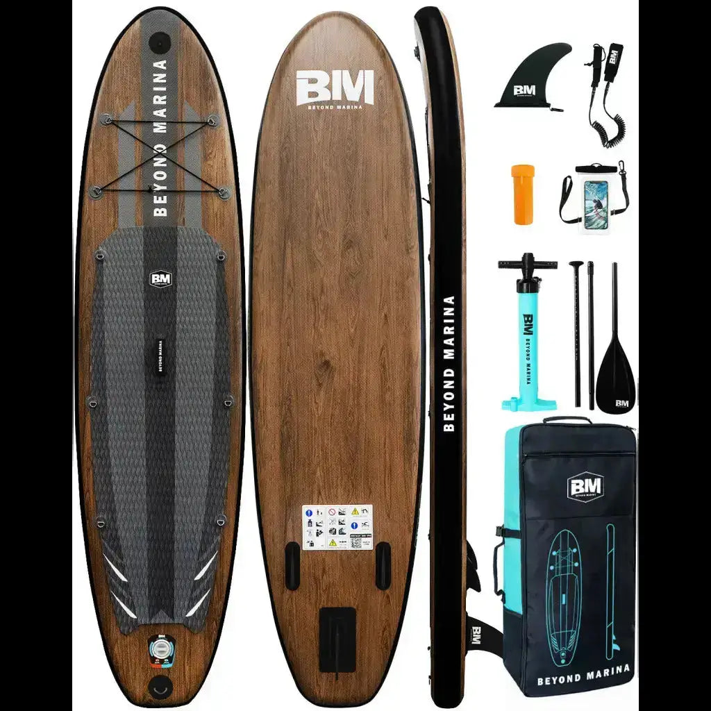 10’6 Inflatable Stand Up Paddle Board Wooden with Bag and Paddle - Perfect iSUP for All Levels