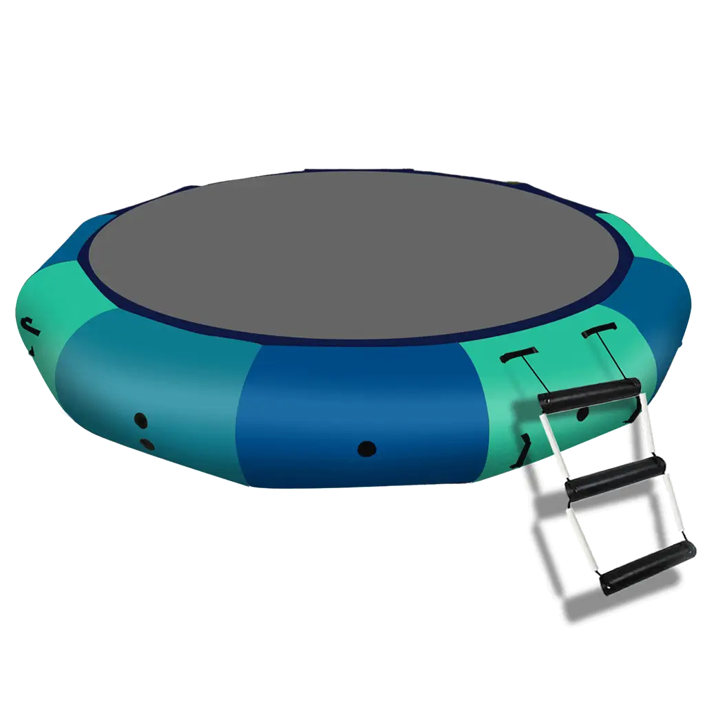 10FT Inflatable Water Trampoline with Ladder in Blue and Teal: Ultimate Summer Fun