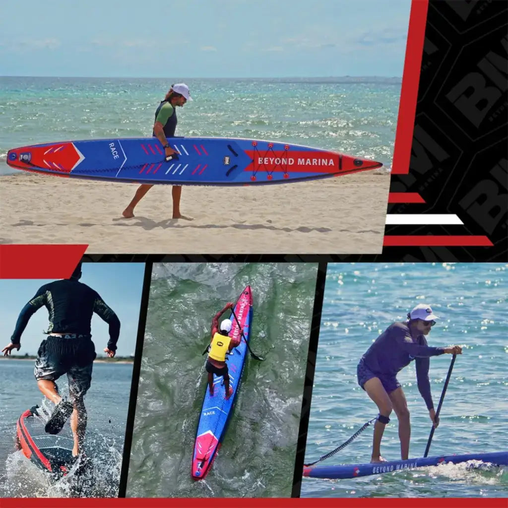 Man and woman on inflatable paddle boards for racing and recreation in the 12’6/14’ ISUP