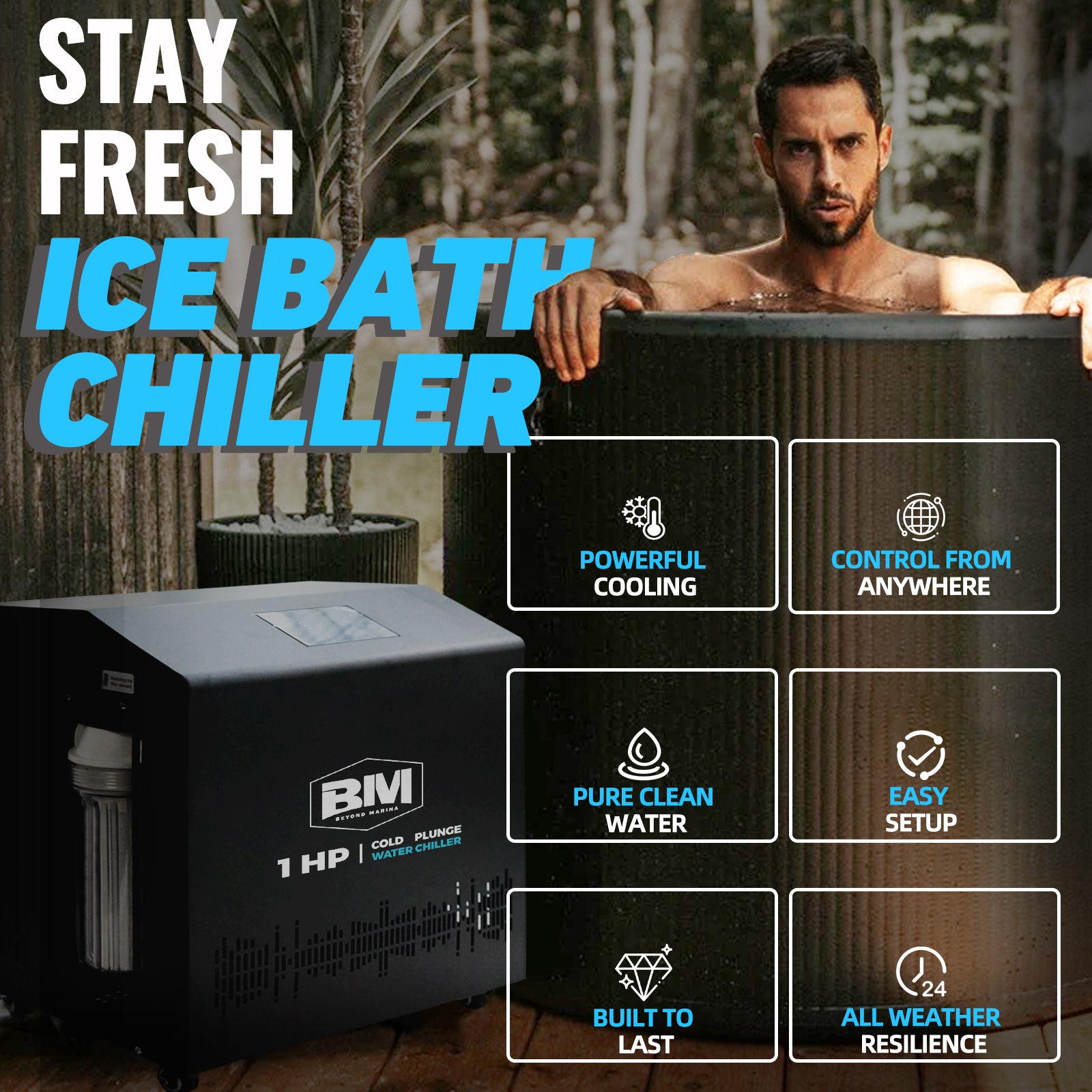 Water Chiller for Cold Plunge & Ice Bath 1HP – Hot & Cold Modes, WiFi, Filters, Ozone, Recovery Chiller