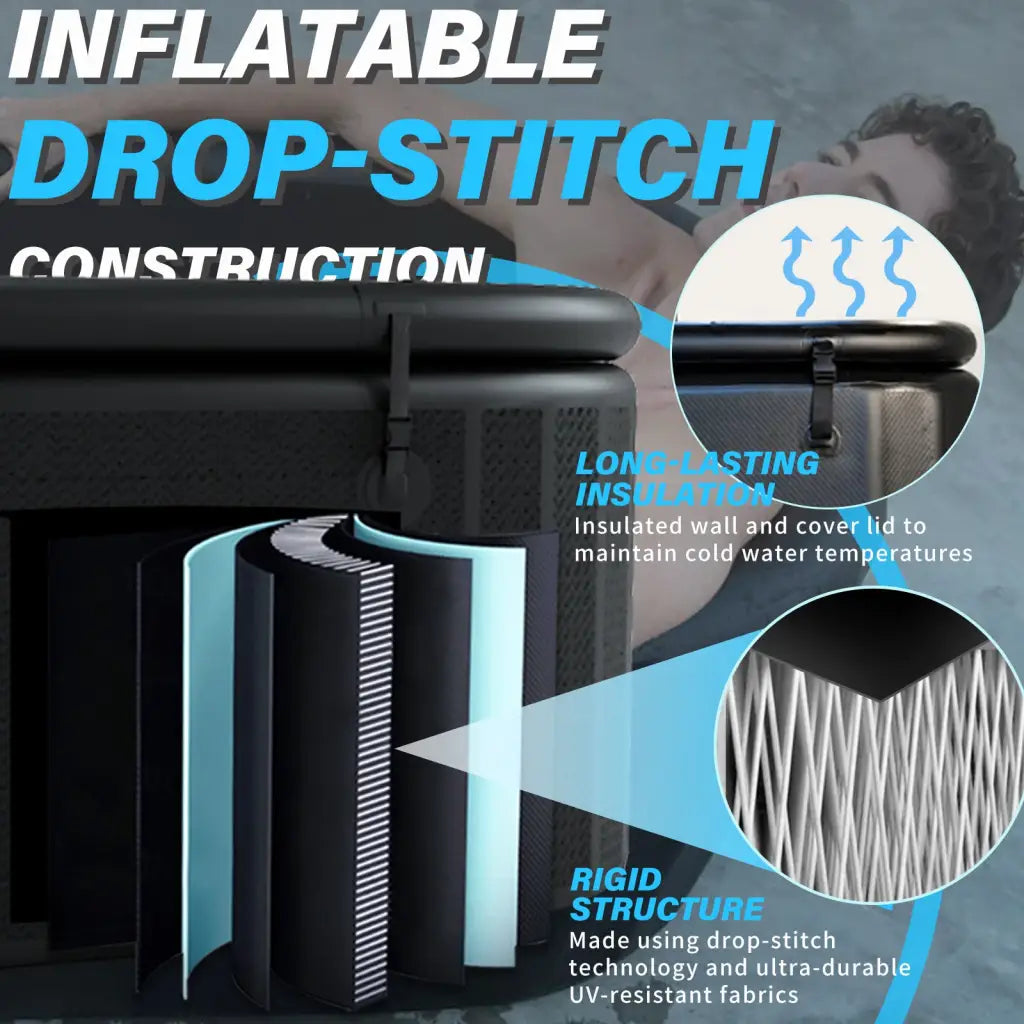 Inflatable drop-stitch construction with insulation in the Pro Icebath Apex tub