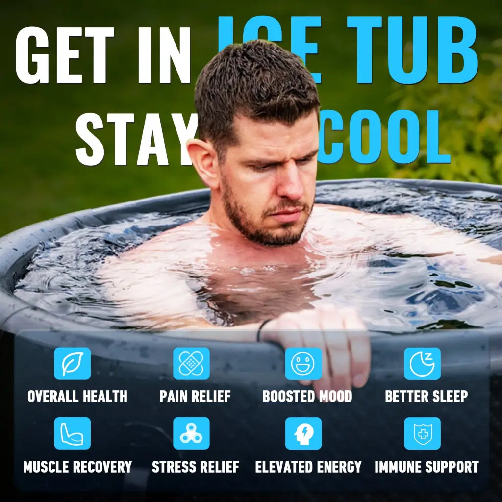 Man relaxing in Apex cold plunge inflatable Ice Bath tub for optimal recovery