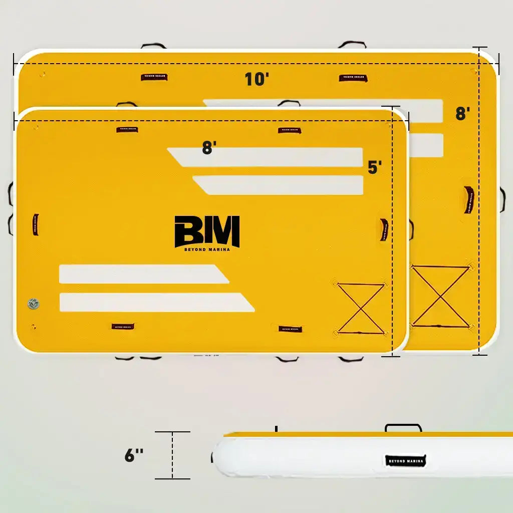 Yellow inflatable air dock platforms with dimensions for AQUADOCK 8ft×5ft or 10ft×8ft