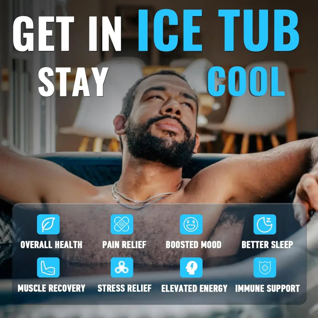 Man enjoying a refreshing soak in the ArcticEdge Pro Inflatable Ice Bath Tub