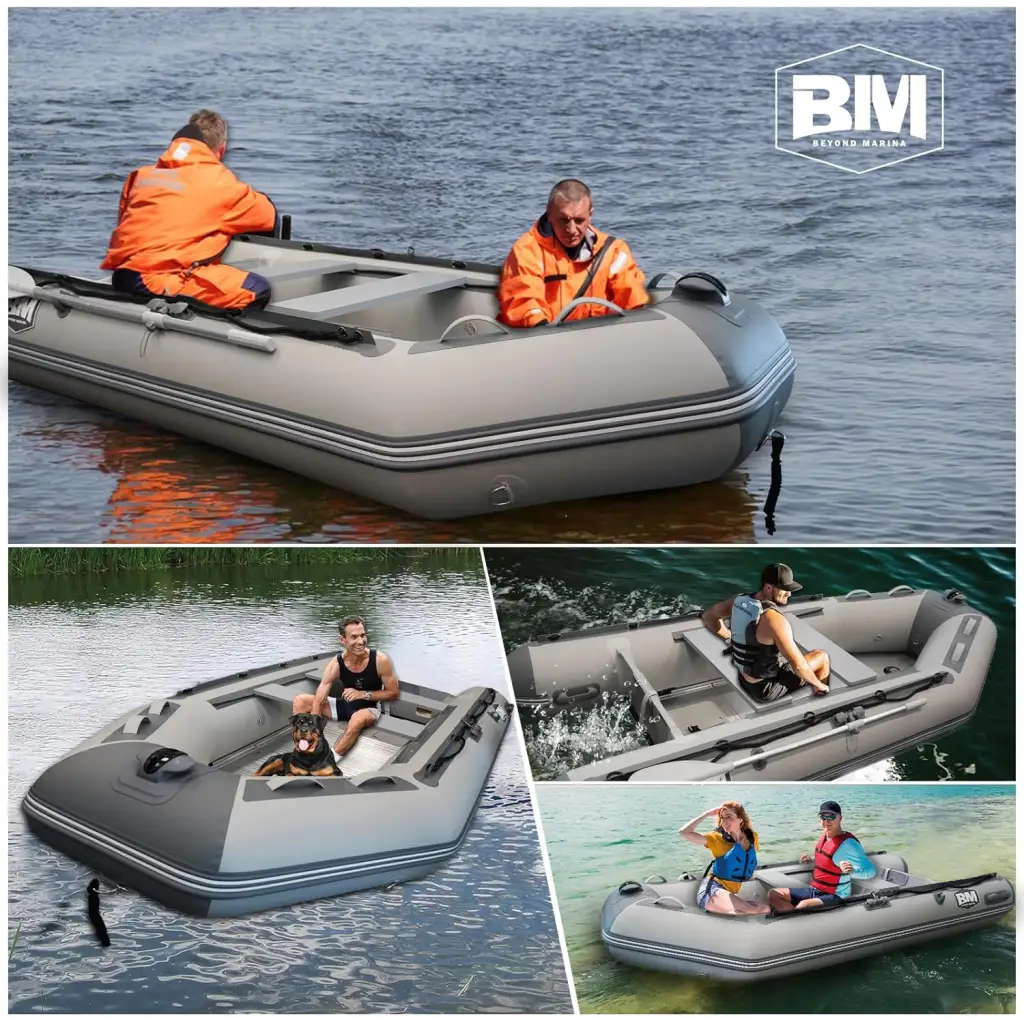 Occupants enjoying the Beyond Marina Inflatable Dinghy Boat for fishing and relaxation