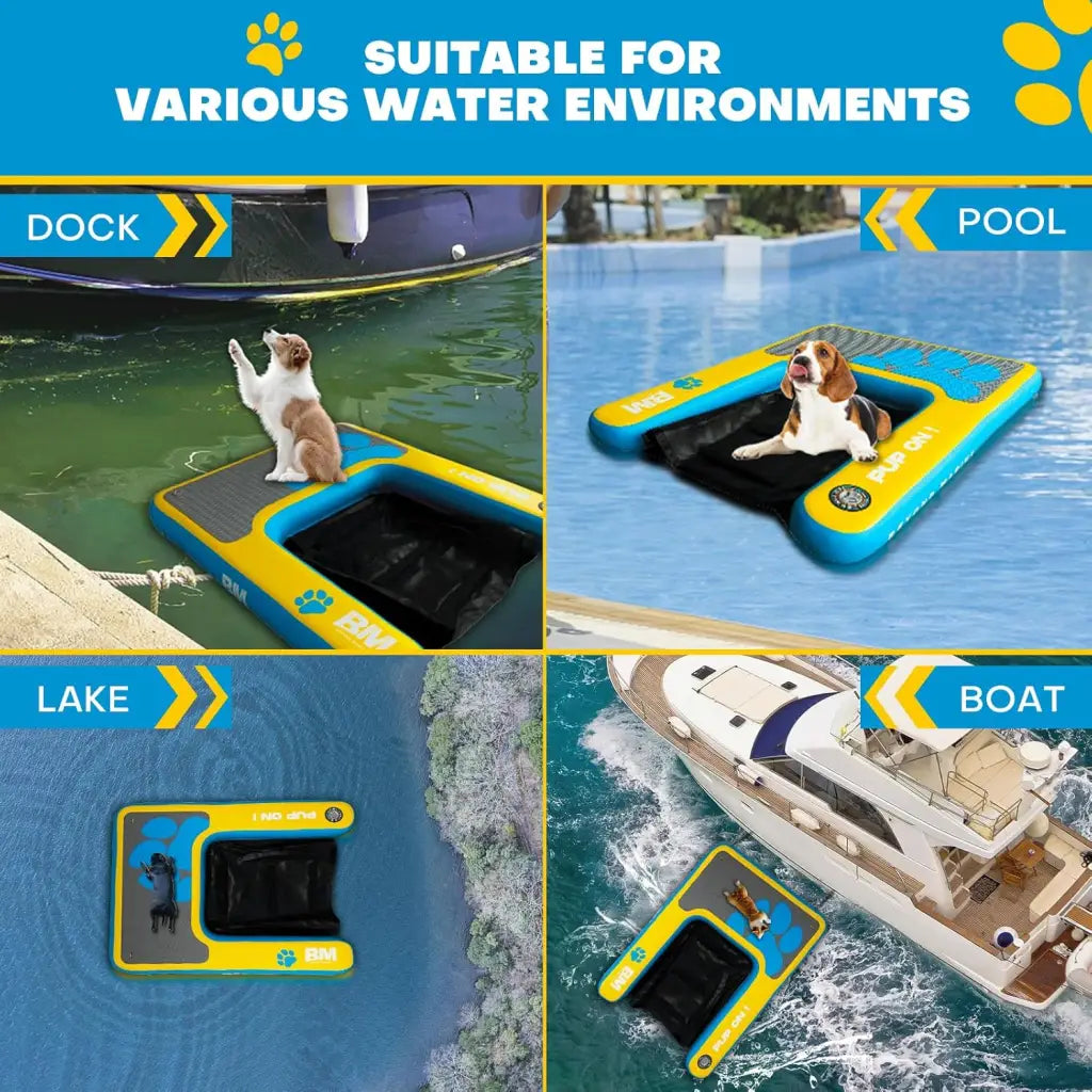 Floating dog platform for Beyond Marina Inflatable Dog Pool Ramp for safe water adventures