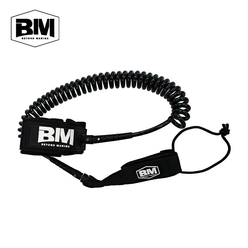 Black coiled ankle leash for Stand Up Paddle Board safety and durability