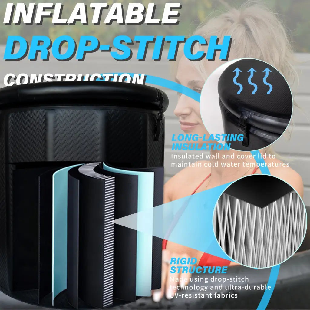 Inflatable drop stitch material insulation in Elite PRO ice bath tub for optimal cold therapy