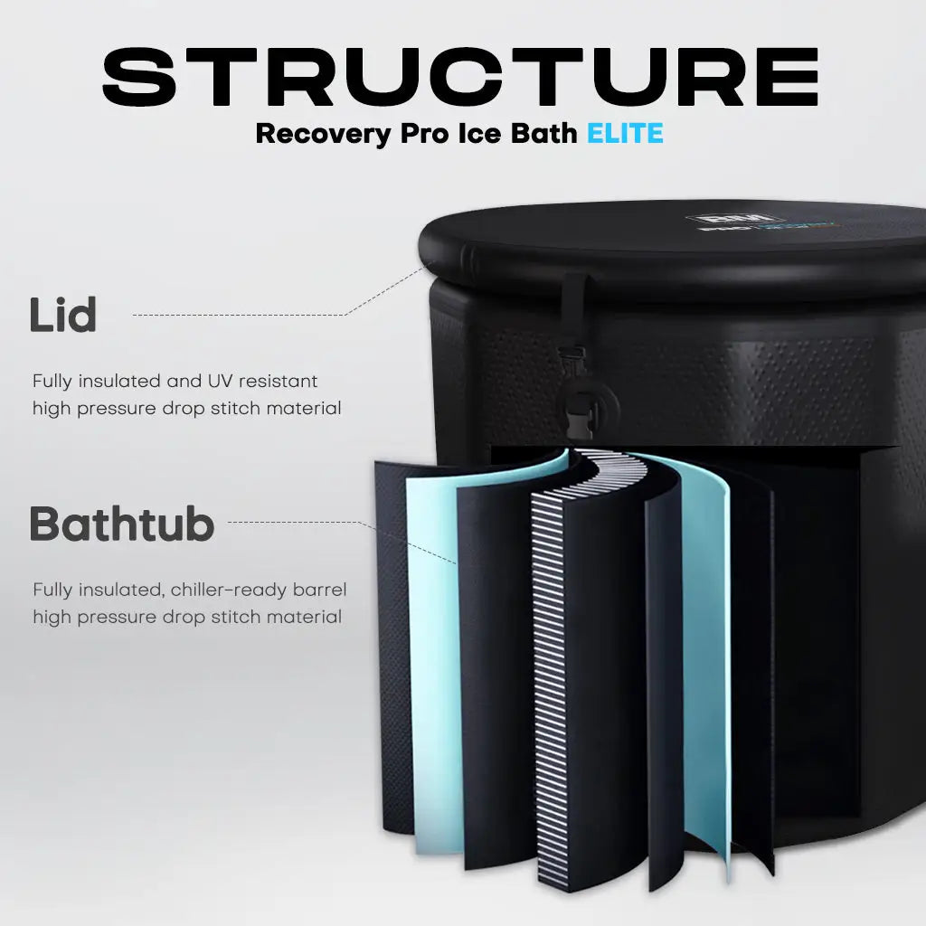 Close-up of a black trash can with instructions on the PRO IceBath Elite Inflatable Ice Tub